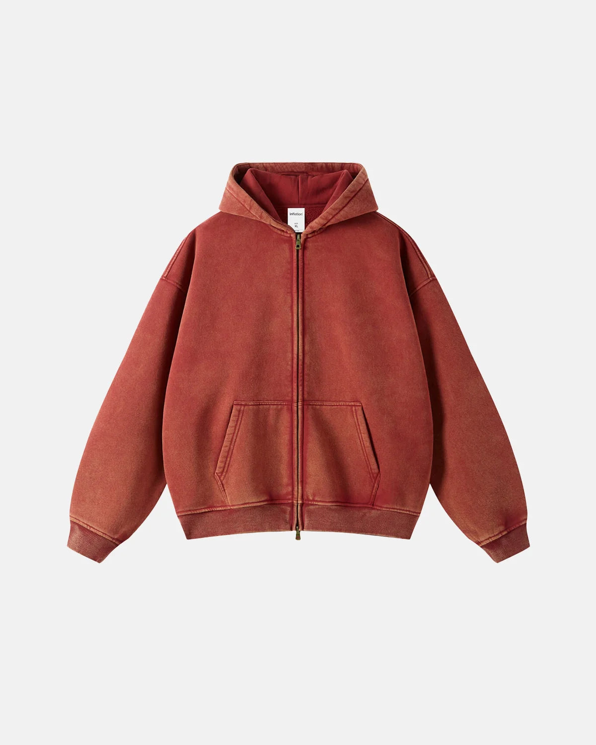 INFLATION Washed Distressed Fleece Zip Up Hoodies