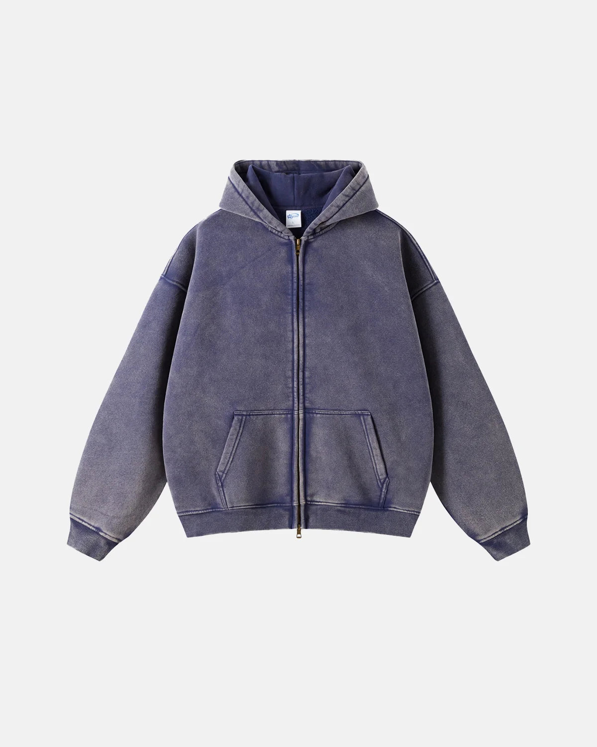 INFLATION Washed Distressed Fleece Zip Up Hoodies
