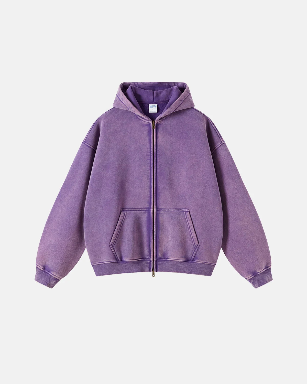 INFLATION Washed Distressed Fleece Zip Up Hoodies