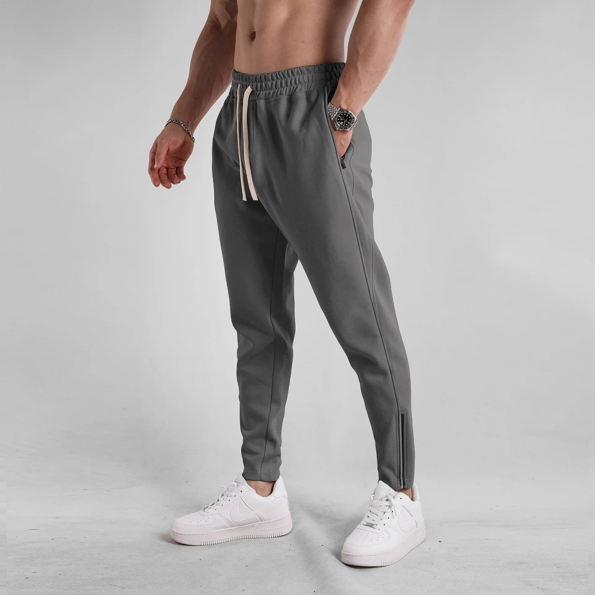 Track Side Sweatpants Jogger With Zipper Hem