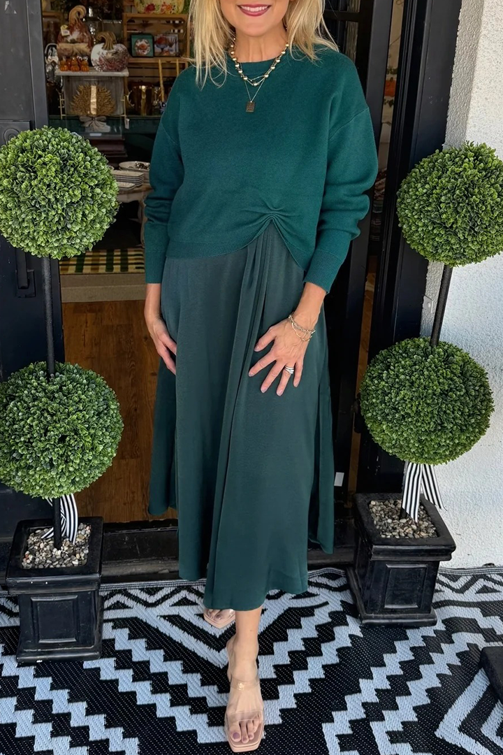 Women Inner Dress + Knitted Pleated Top Casual Suit